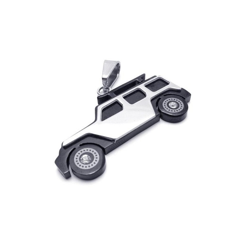 Colar Com Pingente Jeep De Titânio Puro E Preto Prateado Masculino