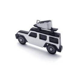 Colar Com Pingente Jeep De Titânio Puro E Preto Prateado Masculino