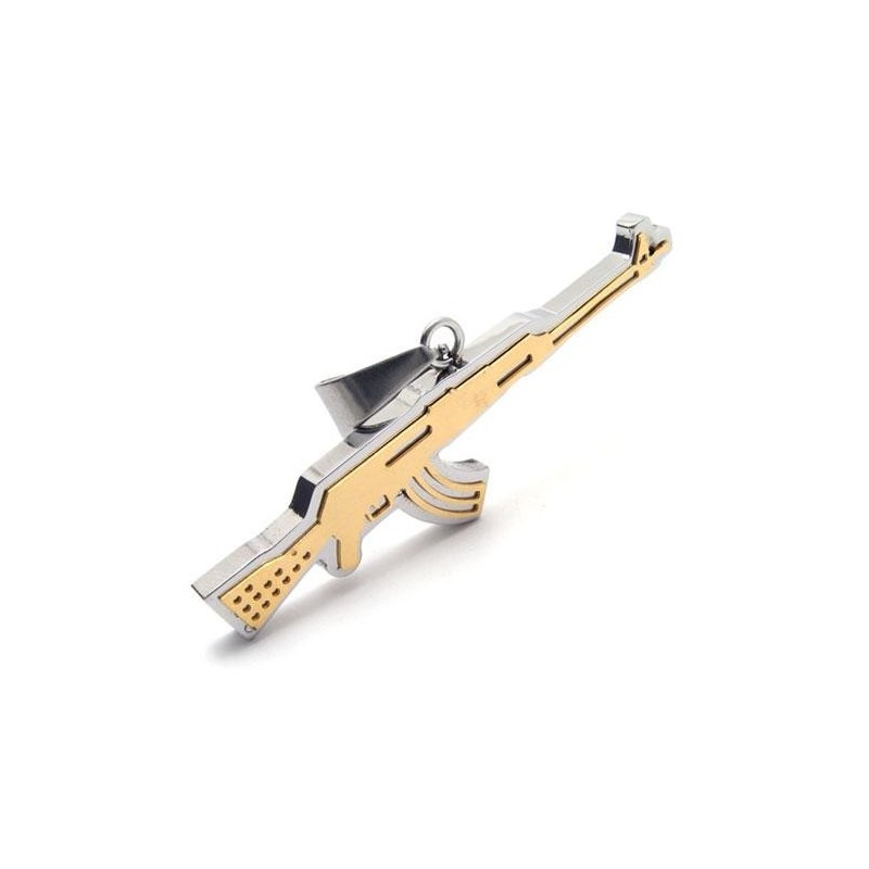 Colar Com Pingente De Rifle Ak47 De Titânio Puro Dourado Masculino Colar Com Pingente De Rifle Ak47 De Titânio Puro Dourado Masculino