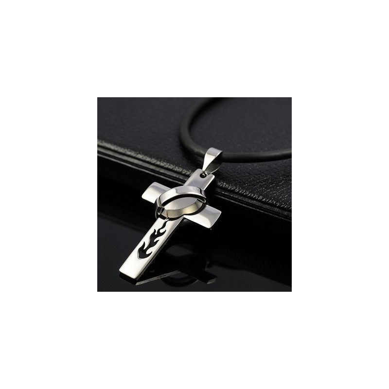 Colar Com Pingente De Cruz De Titânio Flame Para Meninos Colar Com Pingente De Cruz De Titânio Flame Para Meninos