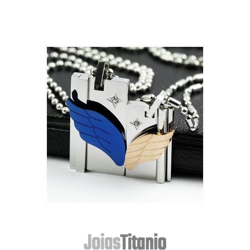 Colar Com Pingente De Titânio "On Wings Of Angels" Para Amantes De Corações Colar Com Pingente De Titânio "On Wings Of Angels" Para Amantes De Corações