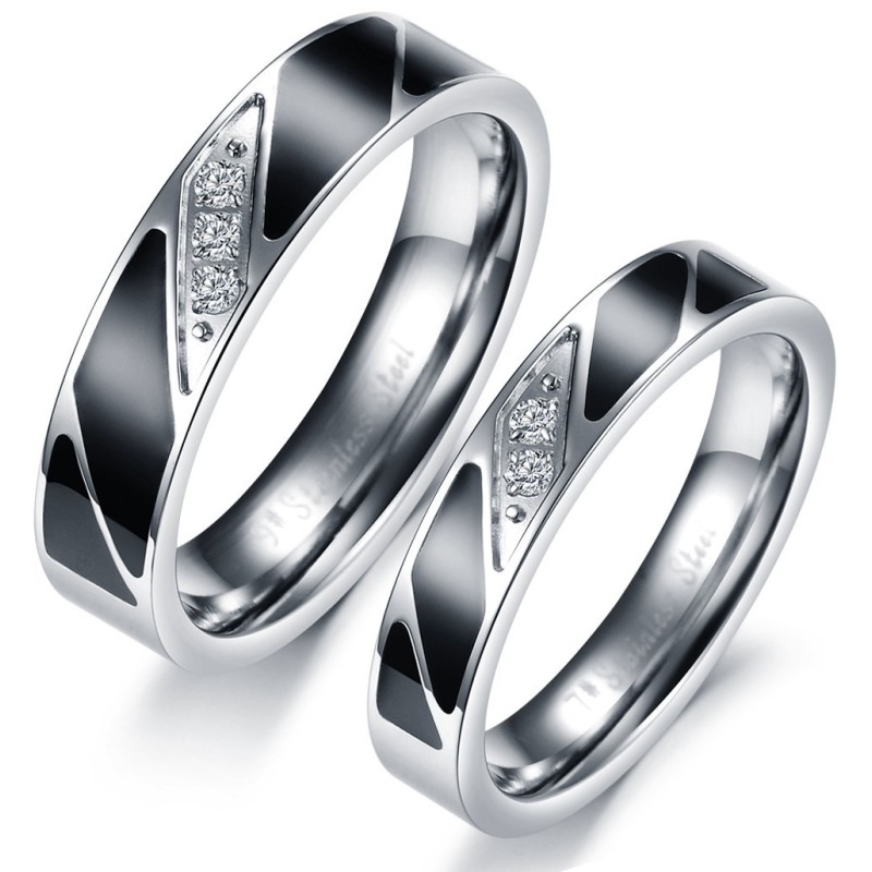 Anel De Titânio De Alta Qualidade Para Amantes Com Diamante