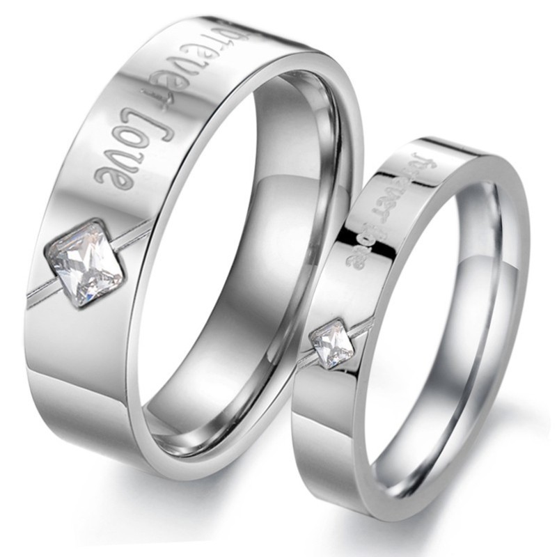 Anel De Titânio Com Strass Para Amantes