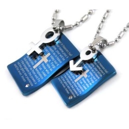 Colar Com Pingente De Casal Em Formato De Coração Da Bíblia Azul Da Moda