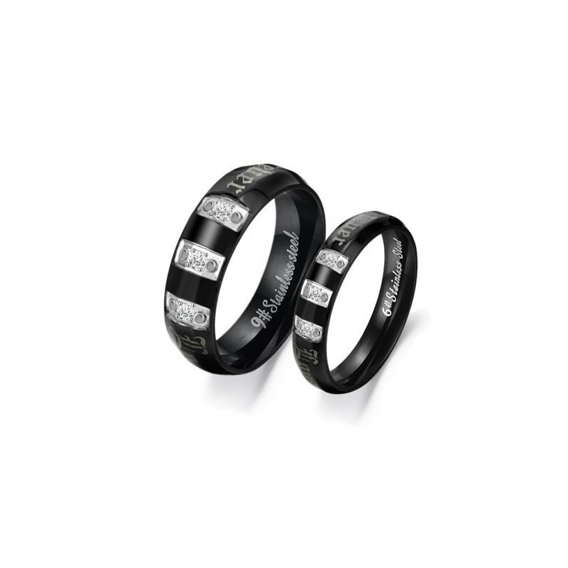 Anel De Titânio Preto Completo Com Strass Para Amantes