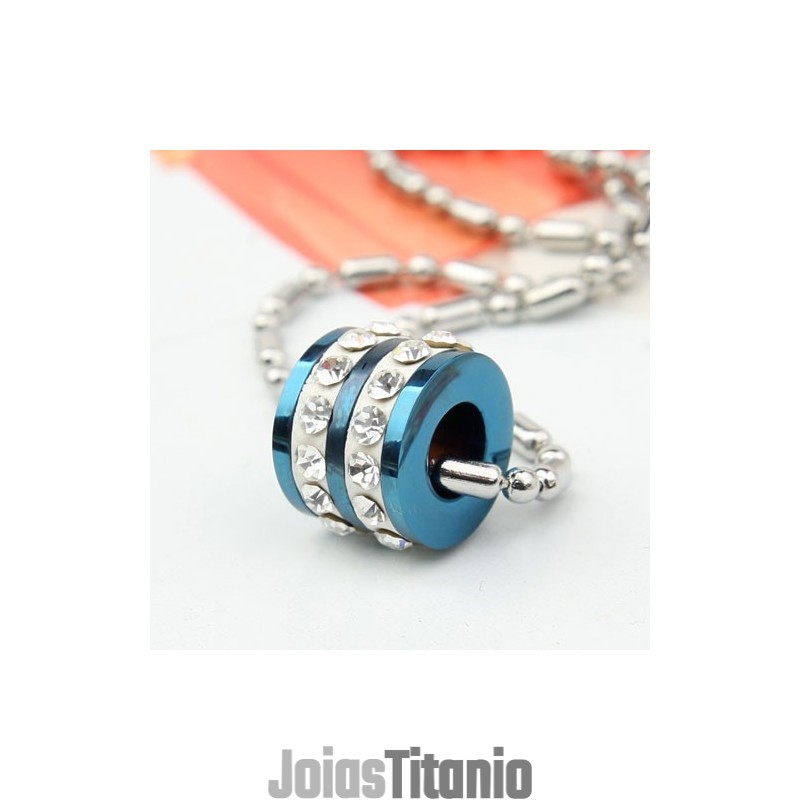 Anel Azul Da Moda Com Pingente De Titânio E Colar De Diamante Anel Azul Da Moda Com Pingente De Titânio E Colar De Diamante