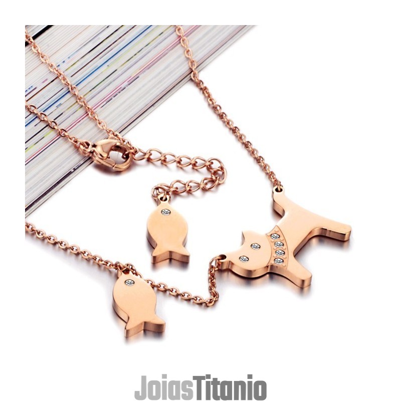 Colar De Titânio Com Estampa De Gatos Comendo Peixe, Vendendo Bem Em Todo O Mundo Colar De Titânio Com Estampa De Gatos Comendo Peixe, Vendendo Bem Em Todo O Mundo