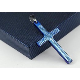 Pingente E Colar Com Cruz Bíblica Azul Exquisite Man