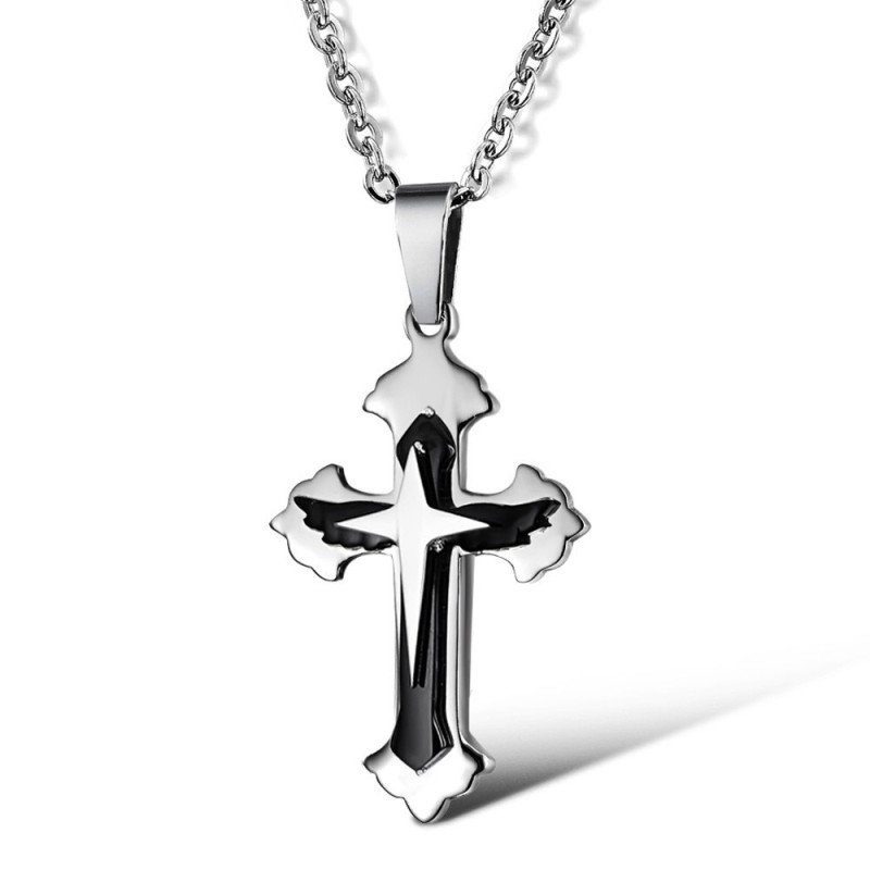 Colar De Titânio Com Cruz Masculina De Qualidade Estável Colar De Titânio Com Cruz Masculina De Qualidade Estável