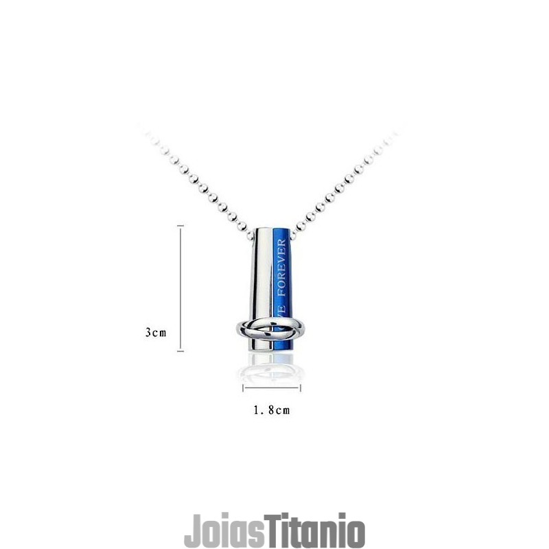 Colar Com Pingente De Titânio Love Forever Azul E Prata Em Duas Partes Colar Com Pingente De Titânio Love Forever Azul E Prata Em Duas Partes