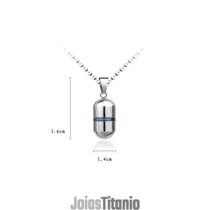 Colar Com Pingente De Pílula De Titânio Puro E Prata Love Forever Colar Com Pingente De Pílula De Titânio Puro E Prata Love Forever