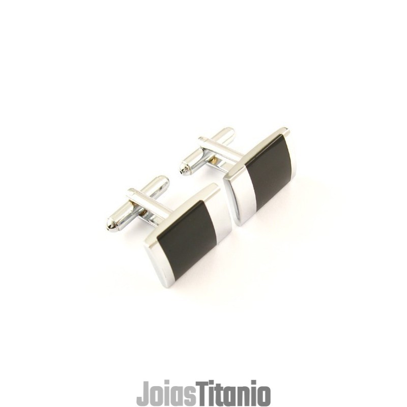 Abotoaduras Oblongas De Titânio E Esmalte Preto Abotoaduras Oblongas De Titânio E Esmalte Preto