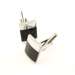 Abotoaduras Oblongas De Titânio E Esmalte Preto