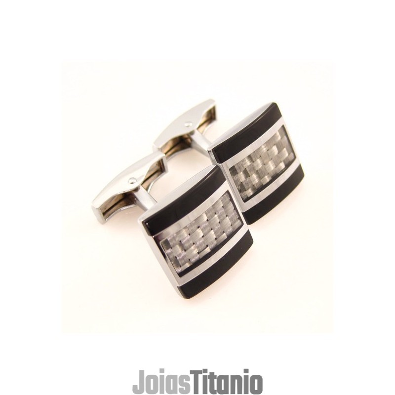 Abotoaduras Com Padrão De Tricô Em Fibra De Carbono E Titânio