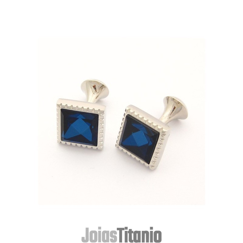Abotoaduras Quadradas De Titânio Com Zircônia Azul Abotoaduras Quadradas De Titânio Com Zircônia Azul