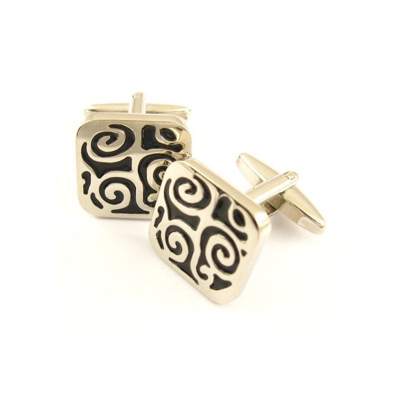 Abotoaduras Quadradas Em Formato De Nuvem Auspiciosa Banhadas A Titânio E Ip Preto