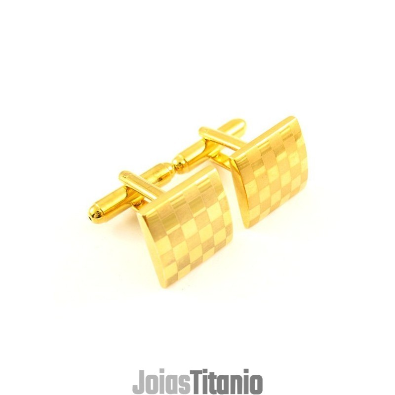 Abotoaduras Quadradas De Titânio Com Banho De Ouro