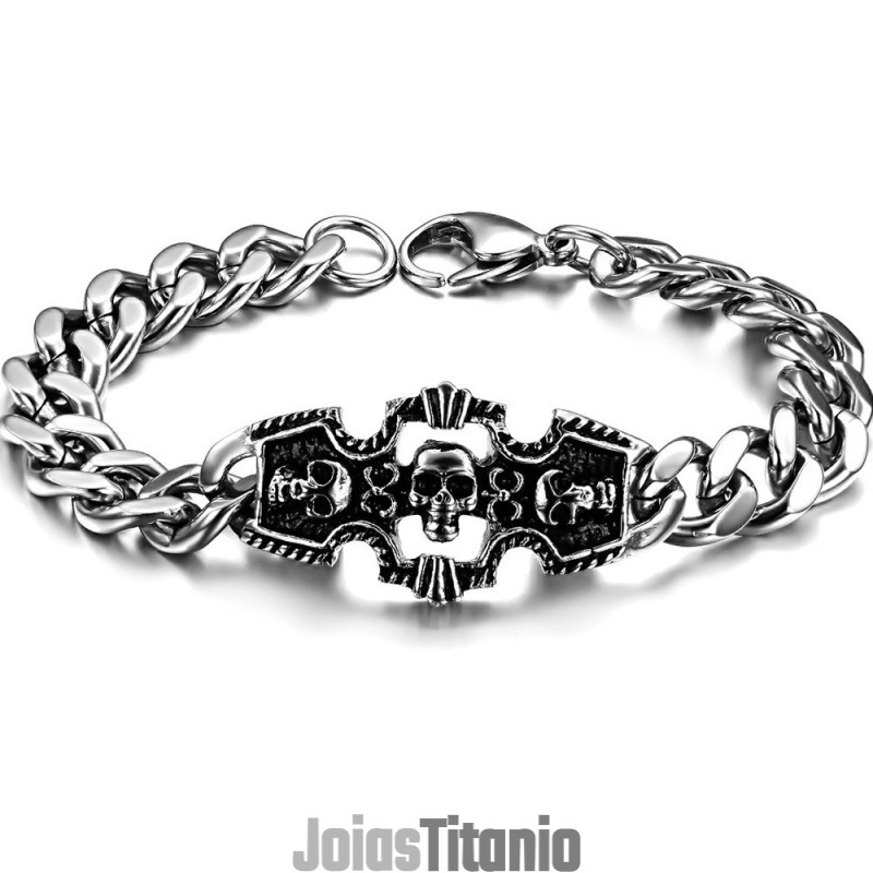 Pulseira De Titânio Com Caveira Masculina De Excelente Qualidade Pulseira De Titânio Com Caveira Masculina De Excelente Qualidade