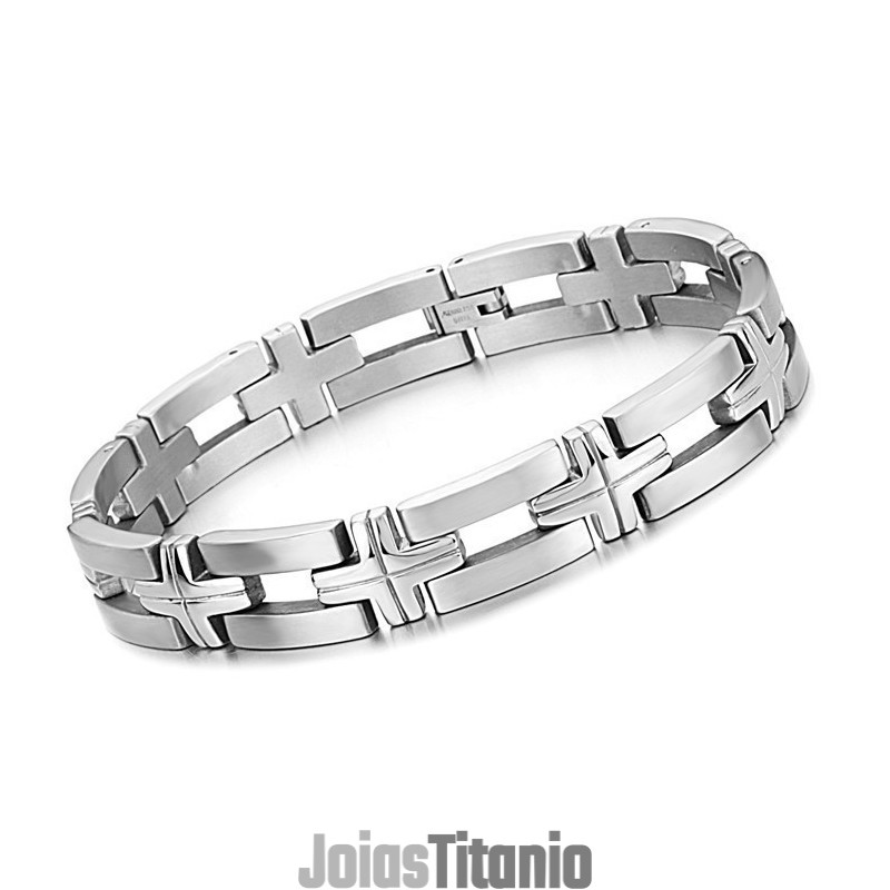 Pulseira Masculina De Titânio Com Cruz De Alta Qualidade Pulseira Masculina De Titânio Com Cruz De Alta Qualidade