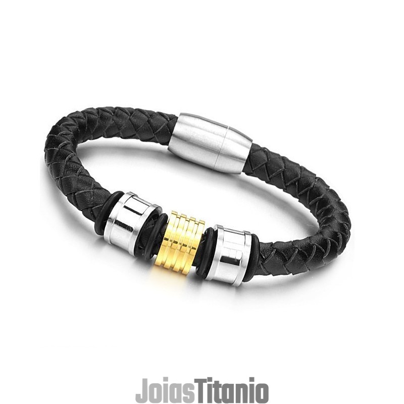 Pulseira De Couro De Titânio Redonda Masculina De Qualidade Confiável