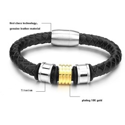 Pulseira De Couro De Titânio Redonda Masculina De Qualidade Confiável