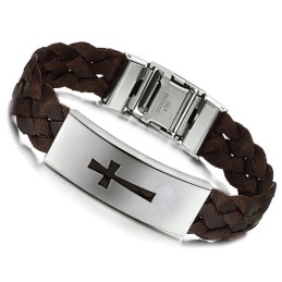 Pulseira De Couro De Titânio Com Cruz Masculina De Qualidade Estável