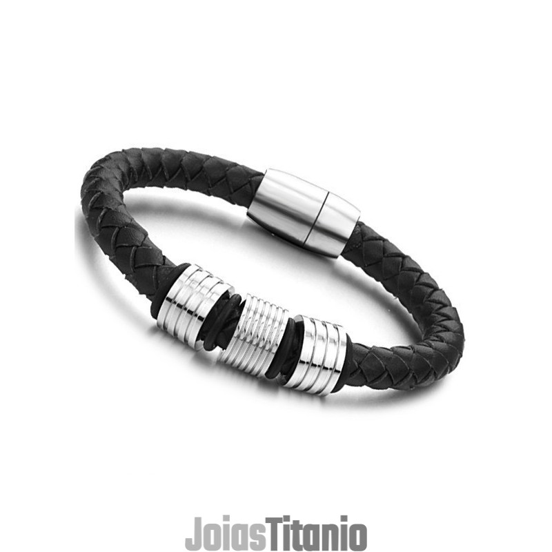 Pulseira De Couro De Titânio Preto De Alta Qualidade Pulseira De Couro De Titânio Preto De Alta Qualidade