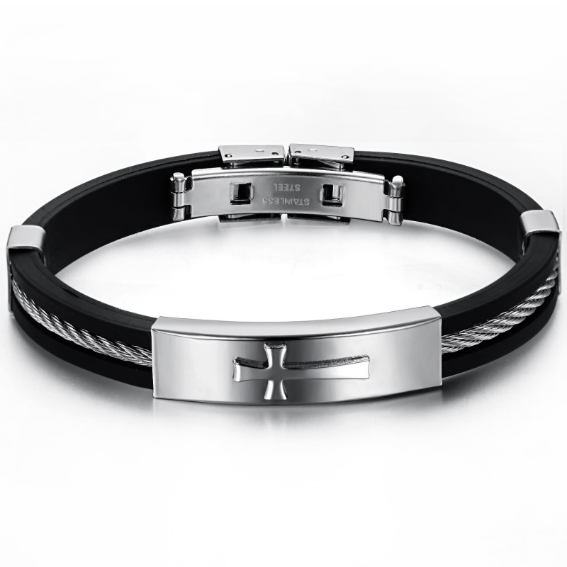 Pulseira Masculina De Titânio Com Cruz De Excelente Qualidade Pulseira Masculina De Titânio Com Cruz De Excelente Qualidade