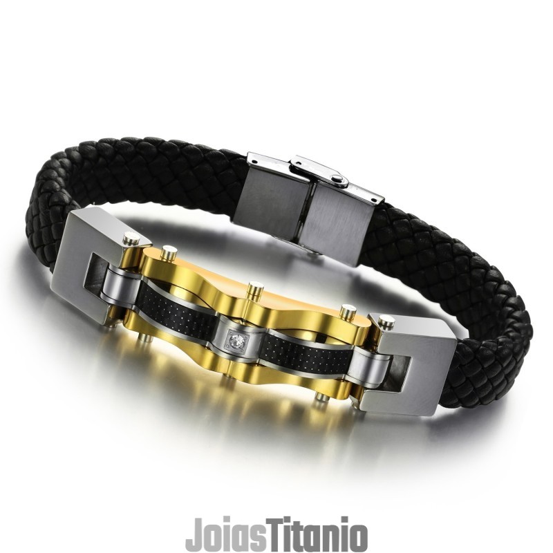 Pulseira Masculina De Couro De Titânio Com Desempenho Confiável