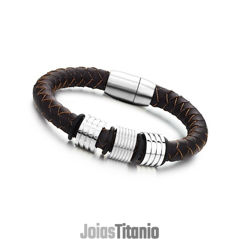 Pulseira De Couro De Titânio Marrom De Alta Qualidade Pulseira De Couro De Titânio Marrom De Alta Qualidade