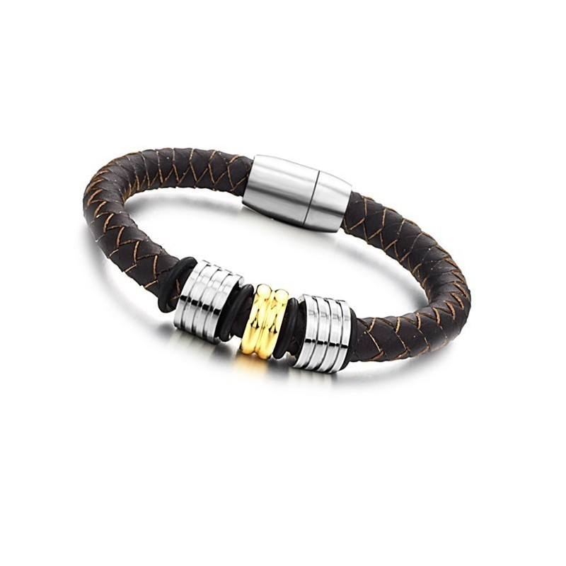 Pulseira De Couro De Titânio Marrom The Queen Of Quality
