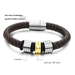 Pulseira De Couro De Titânio Marrom The Queen Of Quality
