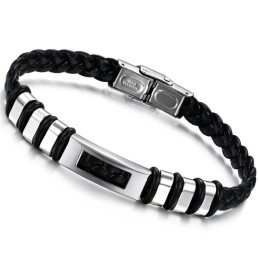 Pulseira Masculina De Couro De Titânio Fácil De Usar