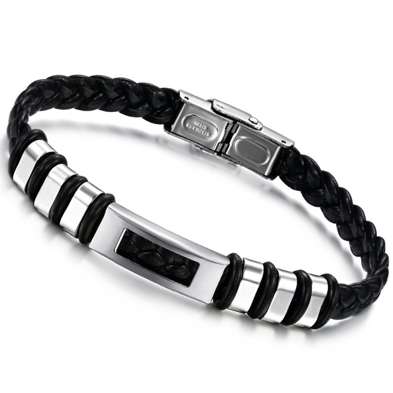 Pulseira Masculina De Couro De Titânio Fácil De Usar