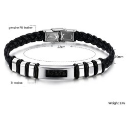 Pulseira Masculina De Couro De Titânio Fácil De Usar