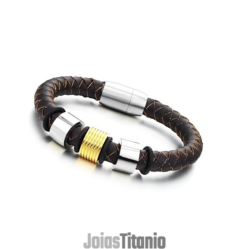 Pulseira De Couro De Titânio Marrom De Grandes Variedades Pulseira De Couro De Titânio Marrom De Grandes Variedades