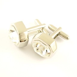 Abotoaduras Octogonais De Titânio Com Zircônias Brilhantes