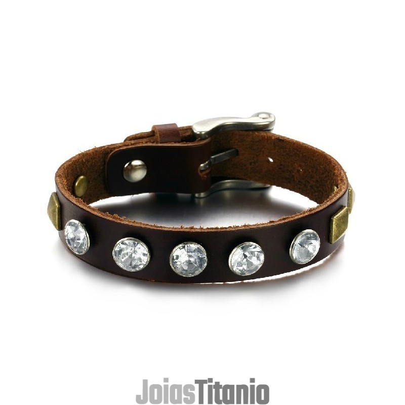 Pulseira De Couro De Titânio Retrô De Alta Qualidade Com Strass