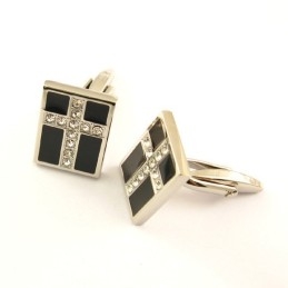 Abotoaduras Banhadas A Titânio E Ip Preto Com Cruz De Diamantes