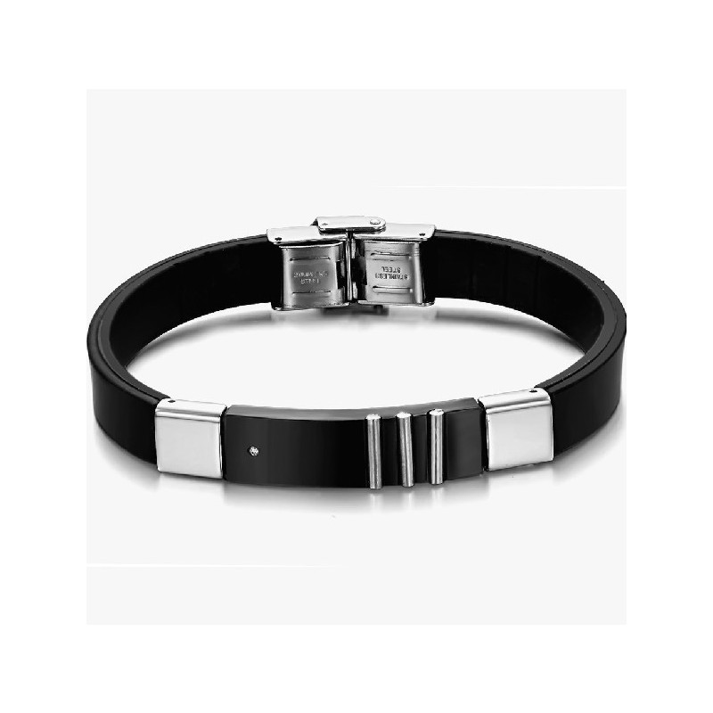 Pulseira De Couro De Titânio Preto Durável Em Uso