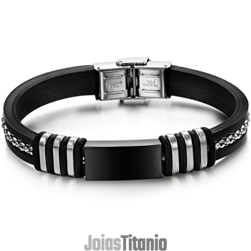 Pulseira De Silicone De Titânio Preta Durável Em Uso