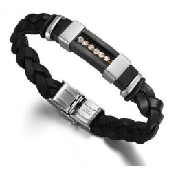 Pulseira Masculina De Couro De Titânio Preto De Reputação Confiável