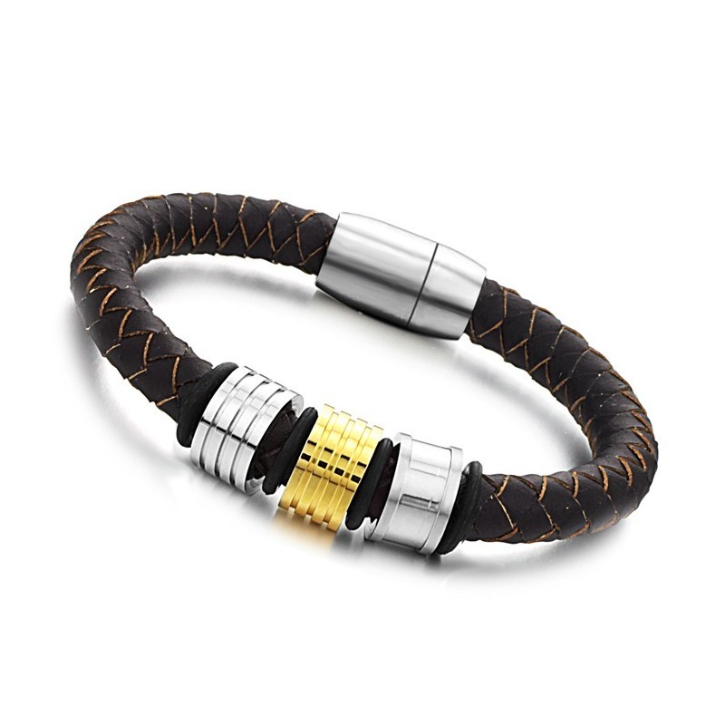 Pulseira Masculina De Couro De Titânio Marrom Com Qualidade E Quantidade Garantidas