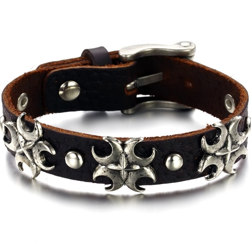 Pulseira De Couro De Titânio Queen Of Quality Cross Pulseira De Couro De Titânio Queen Of Quality Cross