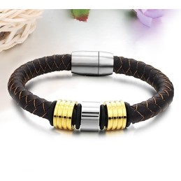 Pulseira Masculina De Couro De Titânio Marrom De Excelente Qualidade