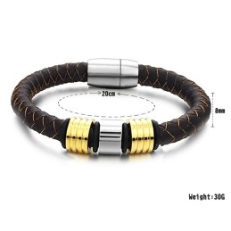 Pulseira Masculina De Couro De Titânio Marrom De Excelente Qualidade