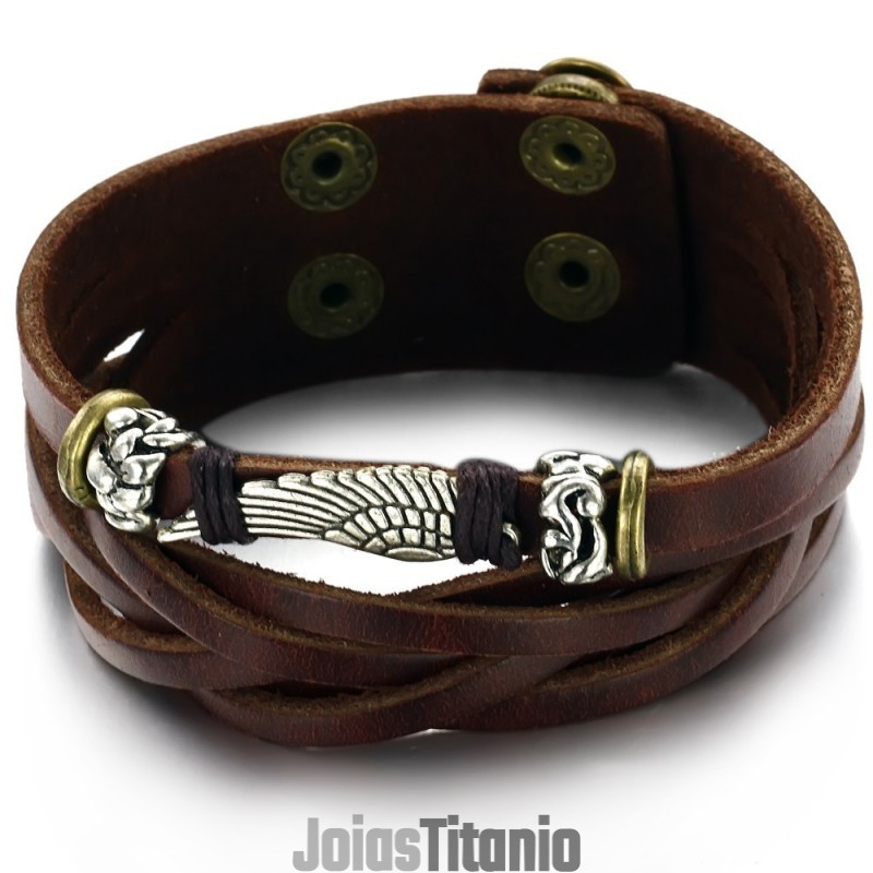 Pulseira Masculina De Couro De Titânio De Alta Qualidade