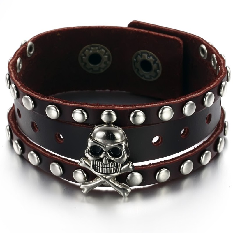 Pulseira De Couro De Titânio Com Caveira Masculina De Qualidade E Quantidade Garantidas