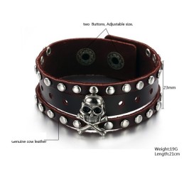 Pulseira De Couro De Titânio Com Caveira Masculina De Qualidade E Quantidade Garantidas