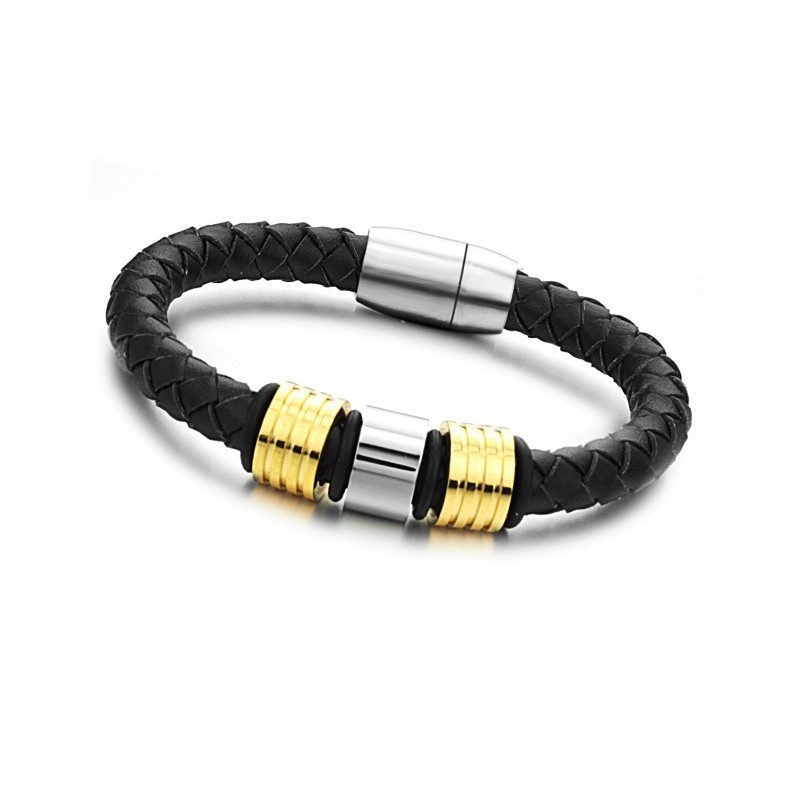 Pulseira De Couro De Titânio Preto De Qualidade Superior